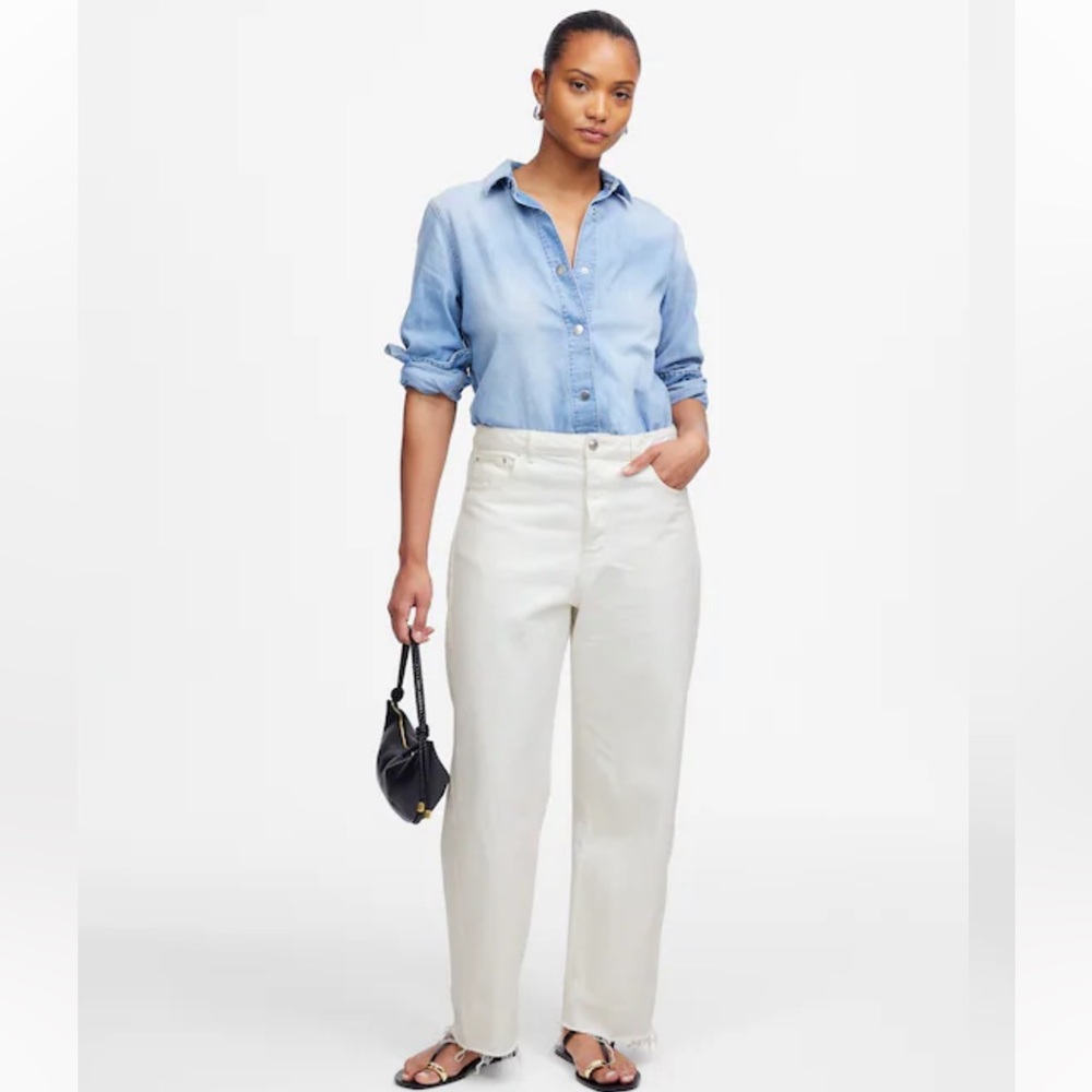Madewell The Curvy Pieced Barrel-Leg Jean in Tile White size 28